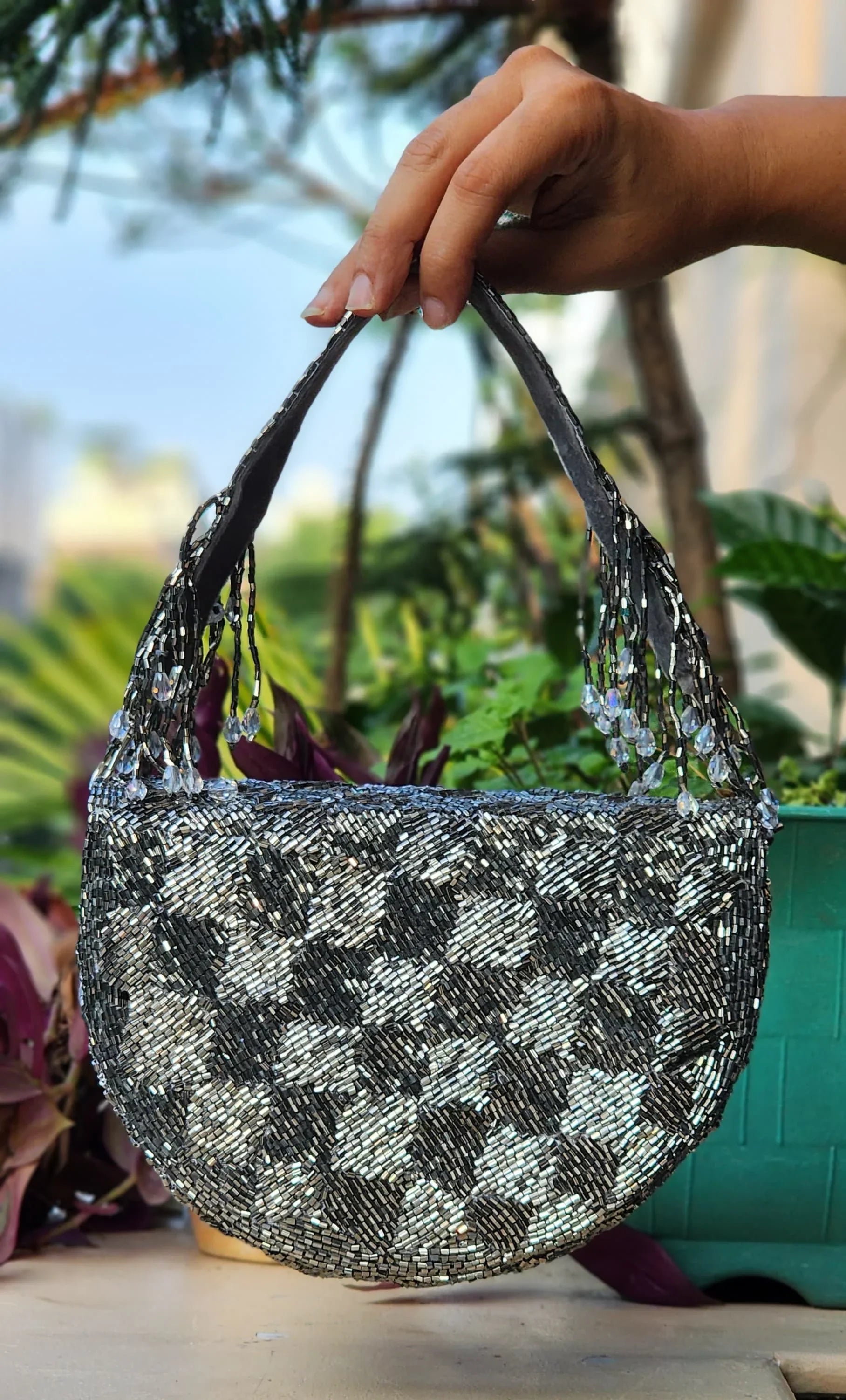 Emilia Floral Embellished Bag with Strap - Tareyaa