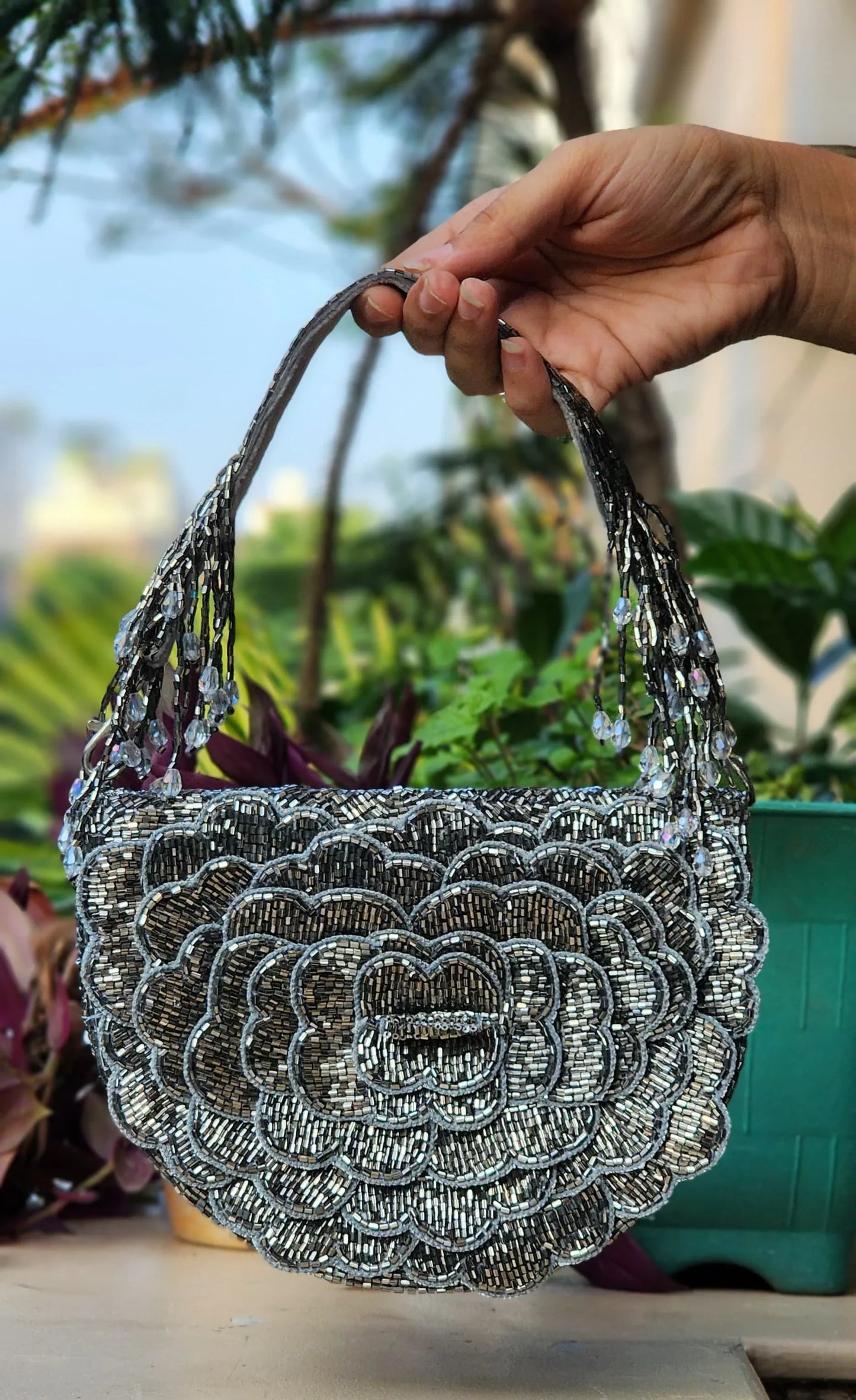 Emilia Floral Embellished Bag with Strap - Tareyaa