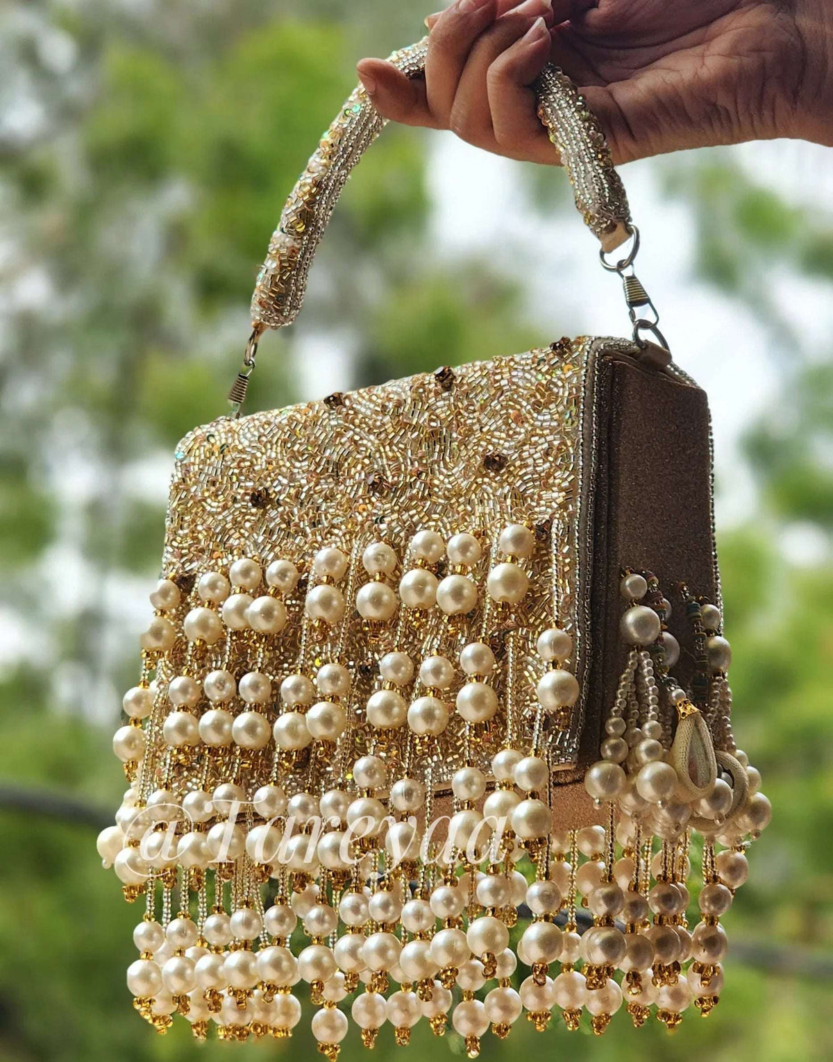 Doha Pearl & Mirror Flapover Bag - Tareyaa