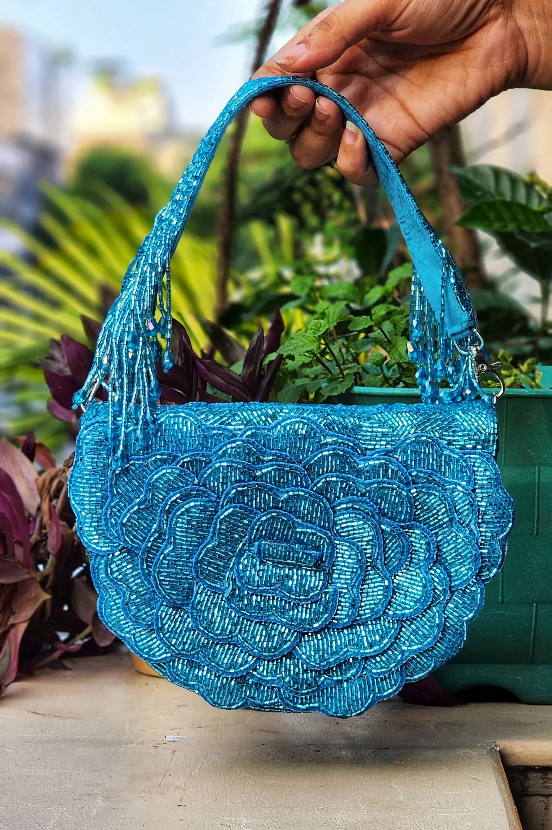 Emilia Floral Embellished Bag with Strap - Tareyaa