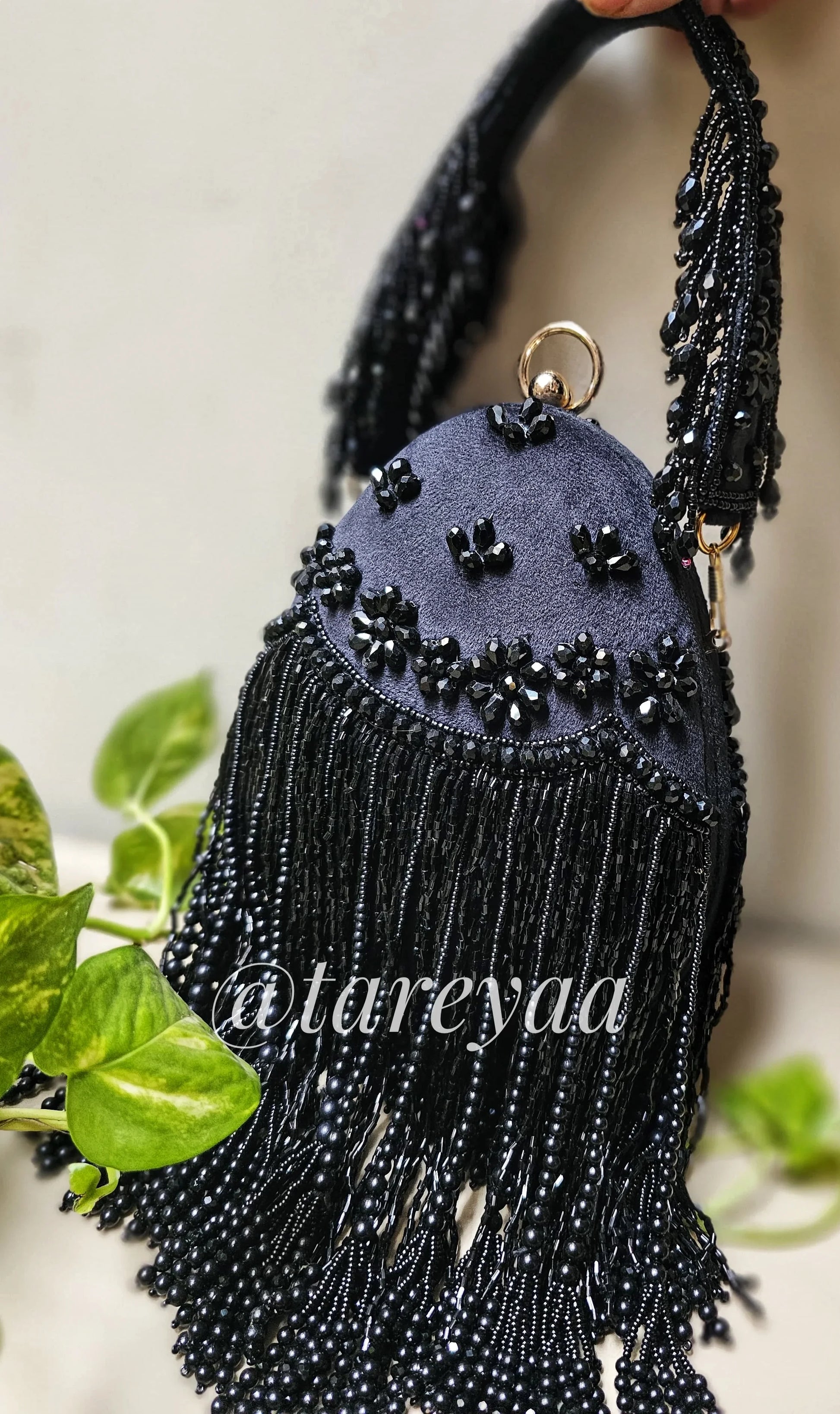 Niya Black Beaded Bag - Tareyaa