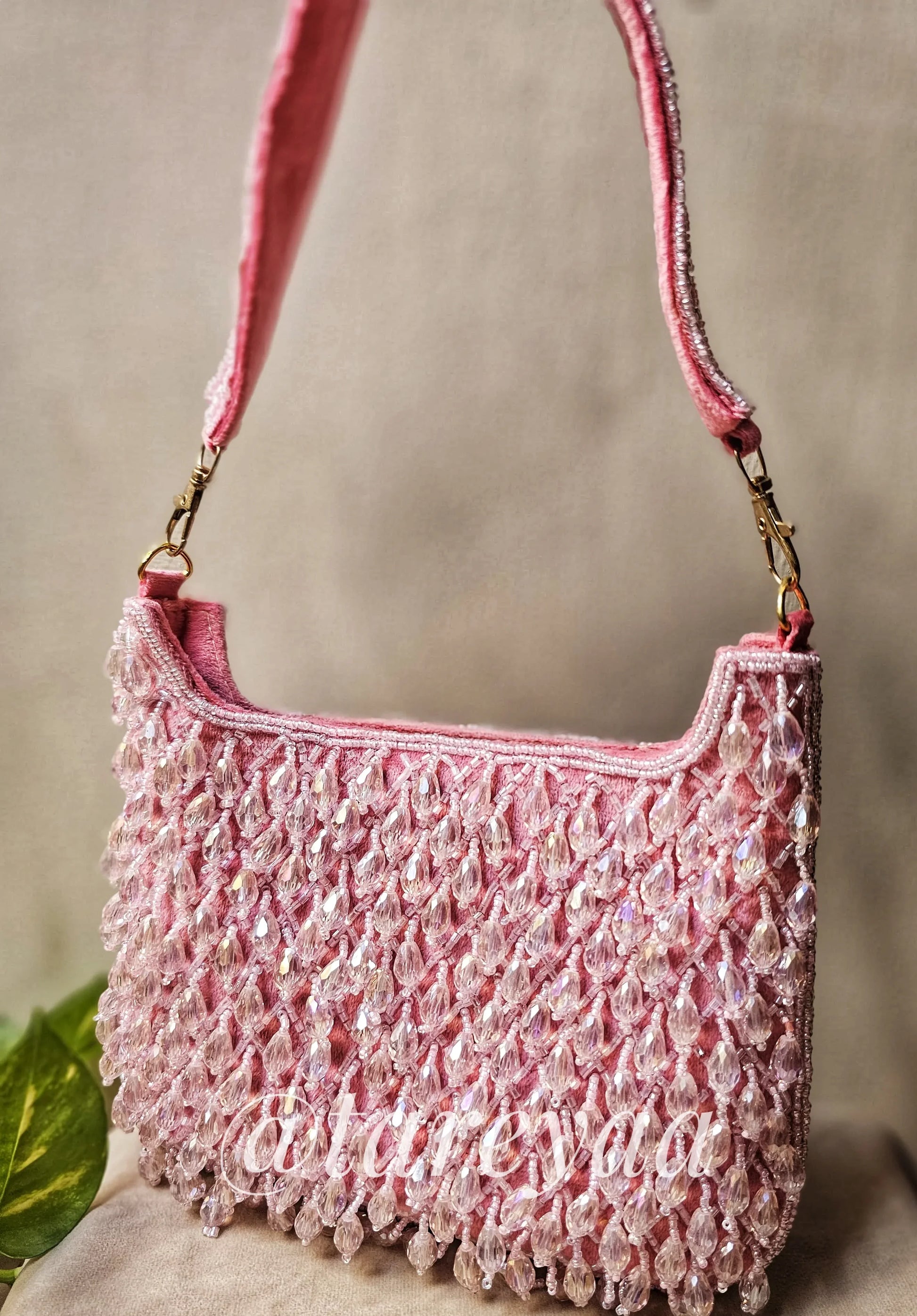 Party bag - Kazo Dripping Bead Bag with stunning stone and crystal detailing in pink.