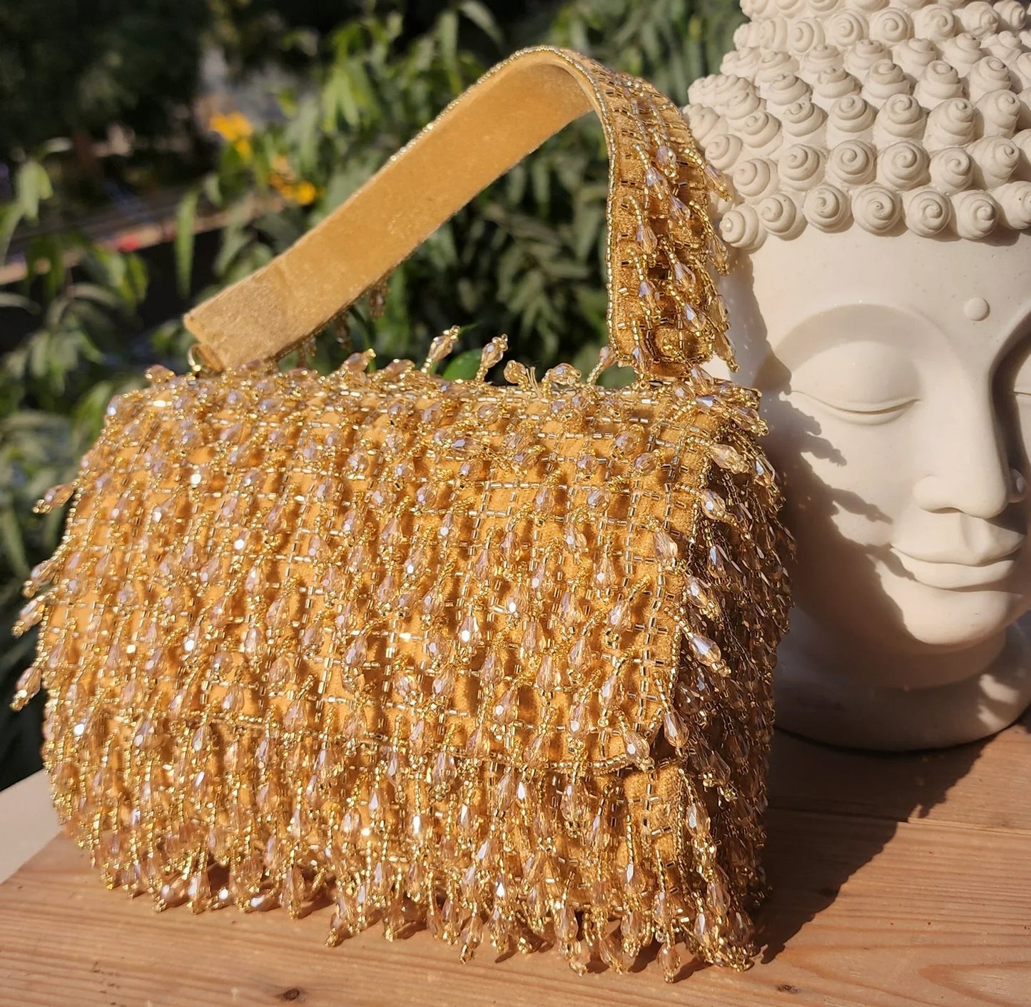 Kylie beaded foldbag with handle - Tareyaa