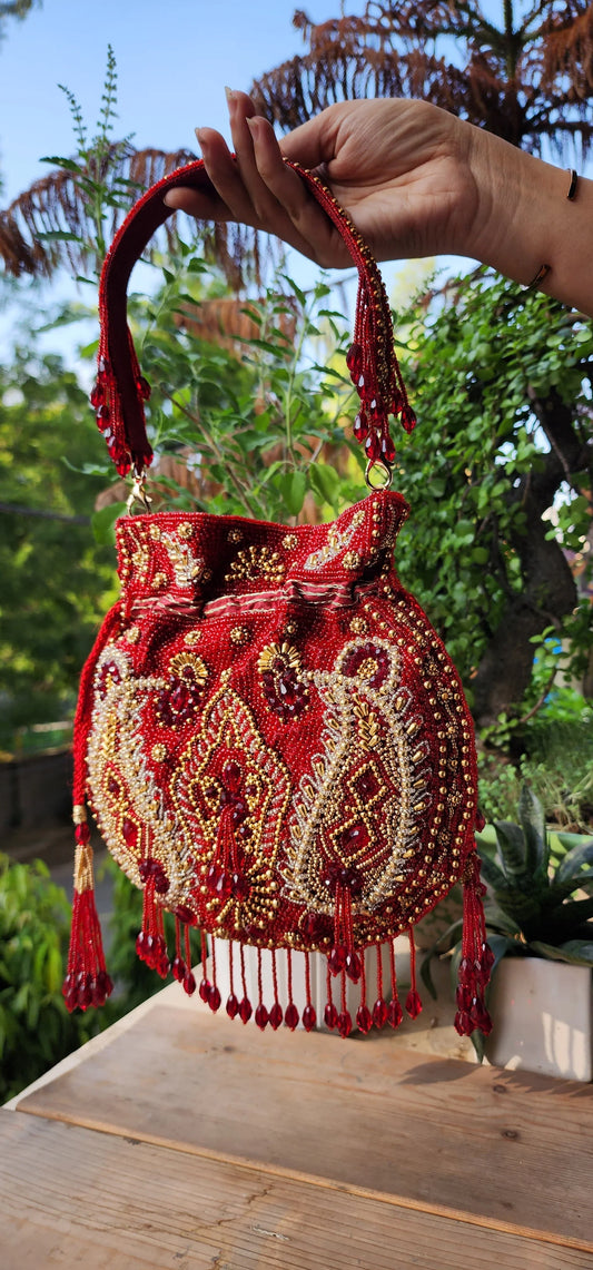 Meenakari Indian potli with handle - Tareyaa