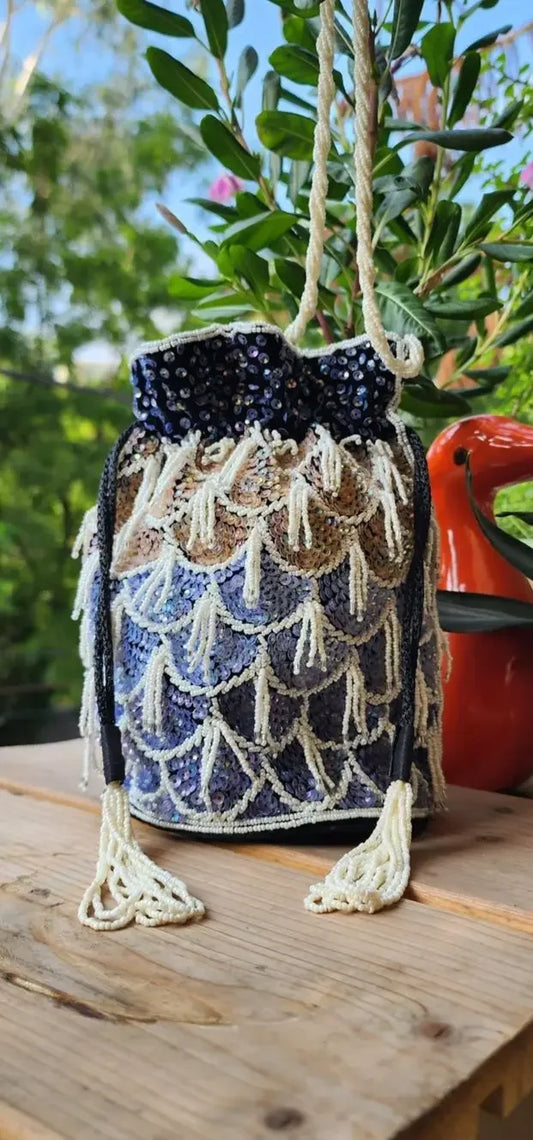Mermaid ombre blue colour potli with handle - Tareyaa