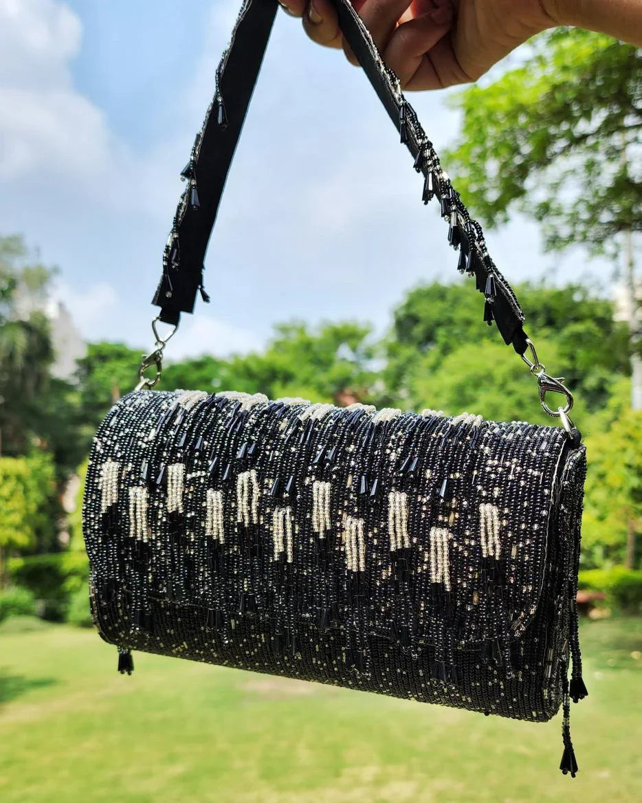 Moonlit Black&silver bag with handle - Tareyaa