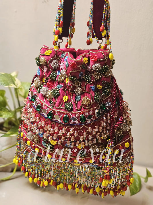 Navratri Mutlicoloured Potli with handle - Tareyaa