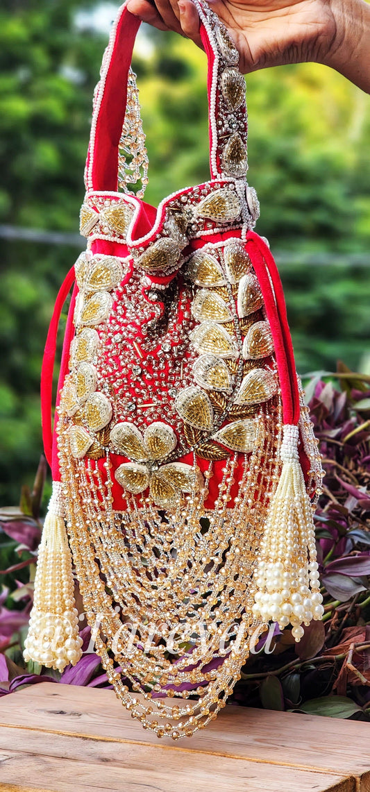 Rani Red Golden Potli - Tareyaa