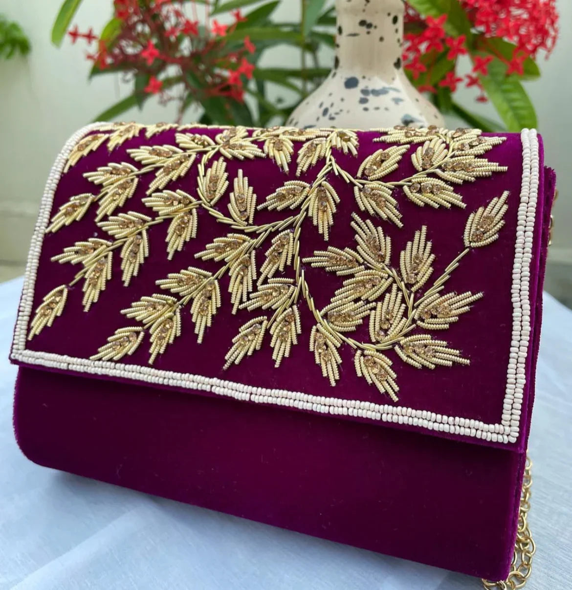 Velvet Clutch with sling - Tareyaa