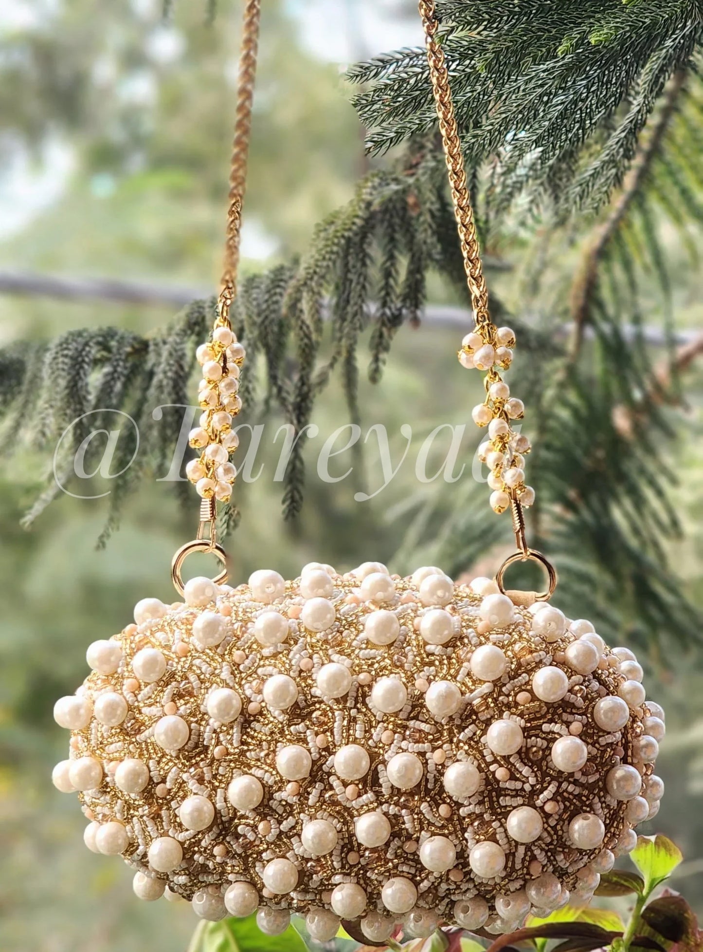 Zenia pearl golden miniparty bag with string - Tareyaa