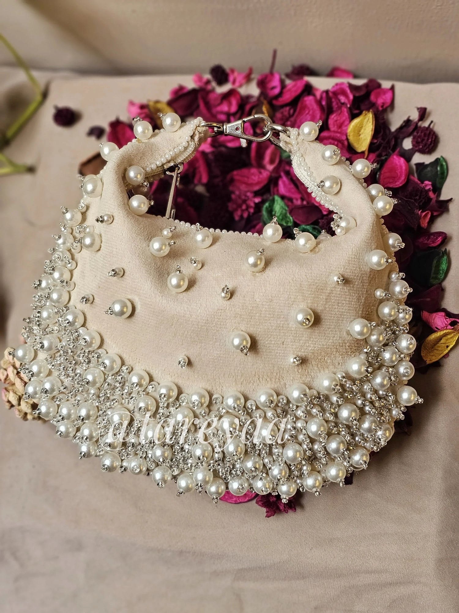 Paris Crescent bag with Pearls - Tareyaa