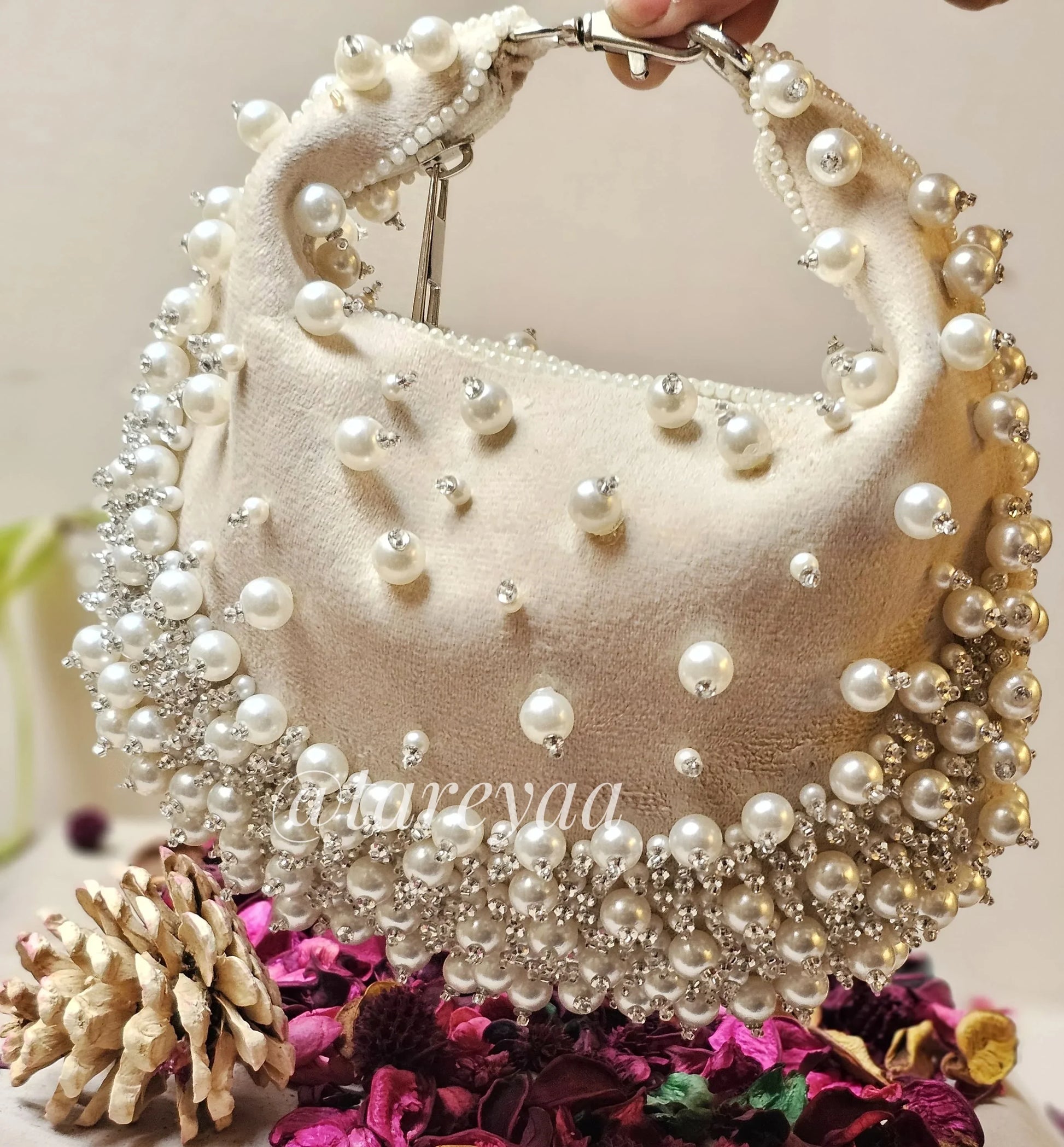 Paris Crescent bag with Pearls - Tareyaa