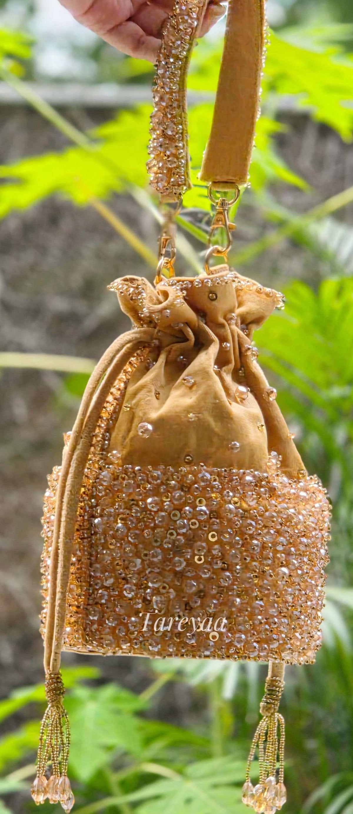 Twilight golden Indi potli | Golden Indian Potli Bag for Weddings & Festive Wear
