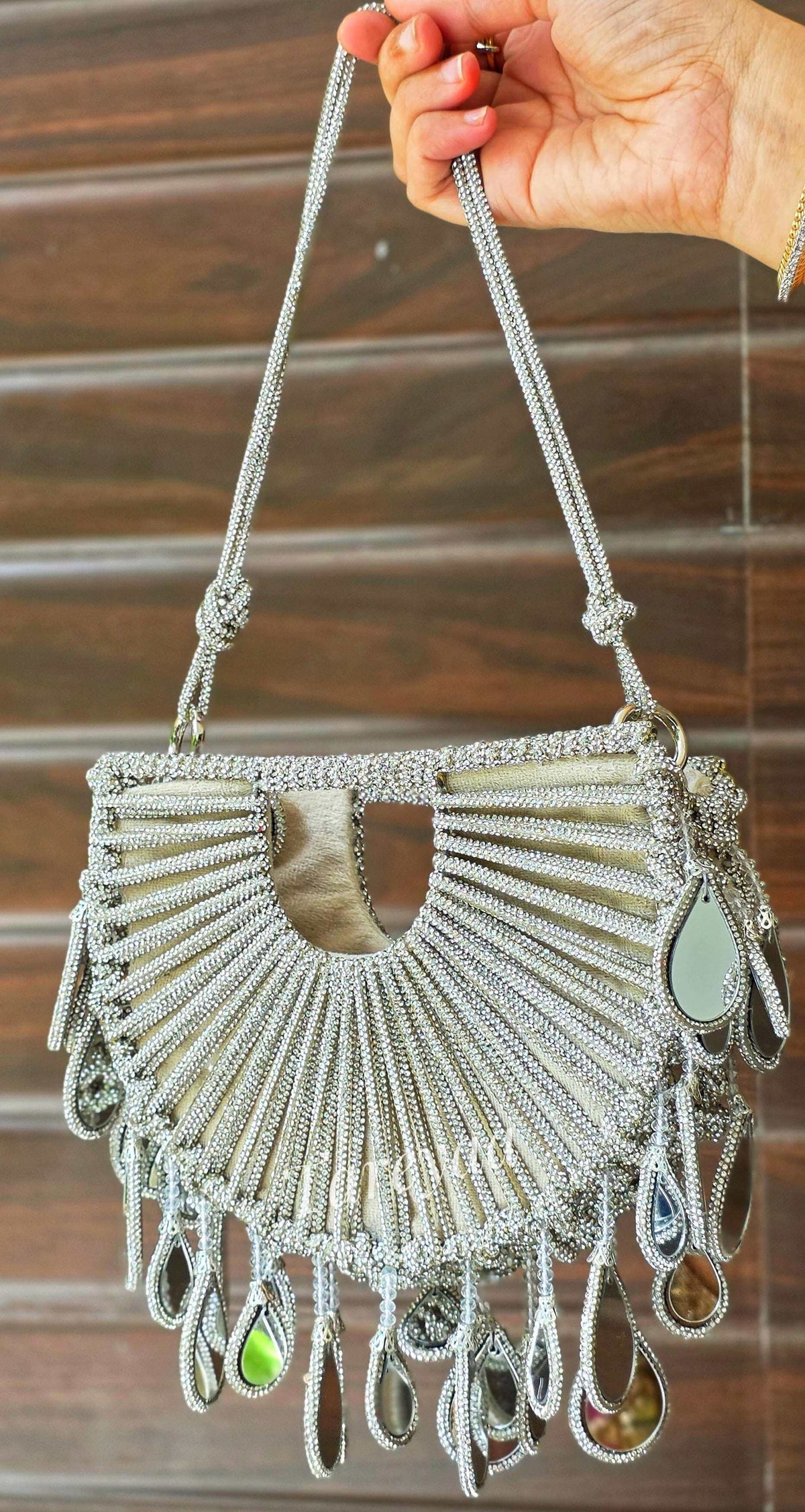 Glossy Rhinestone Crossbody Clutch | Gold & Silver Party Bag
