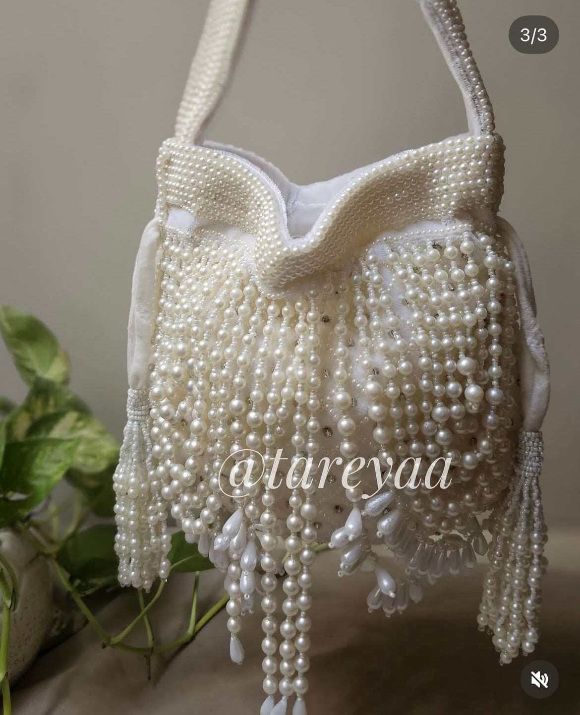 Raabta Pearl Potli | All-White Hand-Strung Pearl Potli