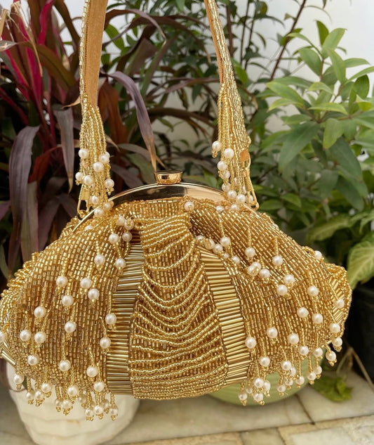Faiza batua | Vintage Gold Hand-Beaded Frame Clutch