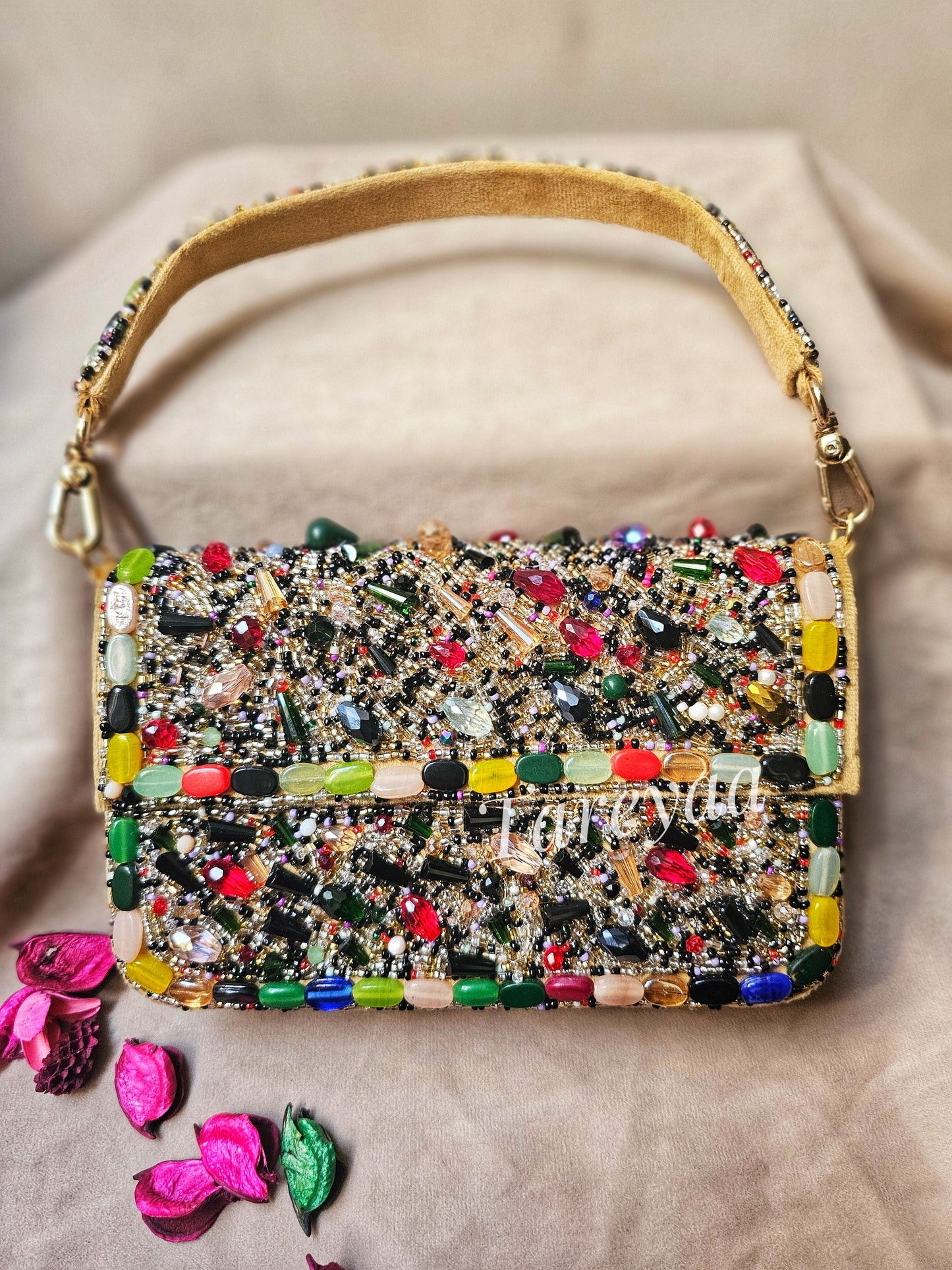 Gemstone mosaic - Party clutch with embellished handle - Tareyaa