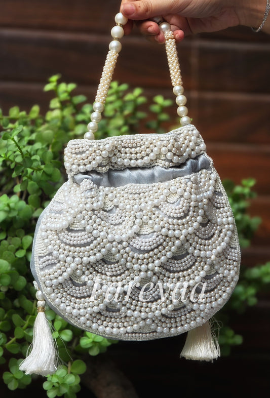 Amaya Potli | Pearl Embroidered Satin Potli for Weddings