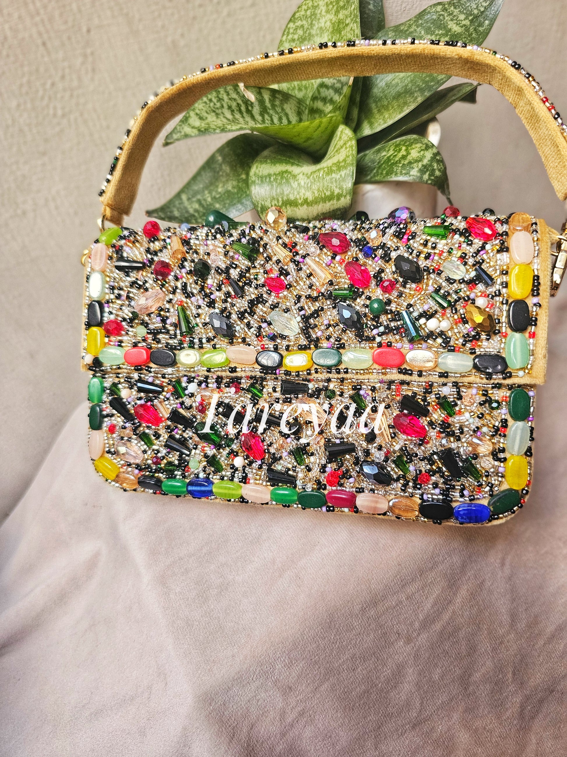 Gemstone mosaic - Party clutch with embellished handle - Tareyaa