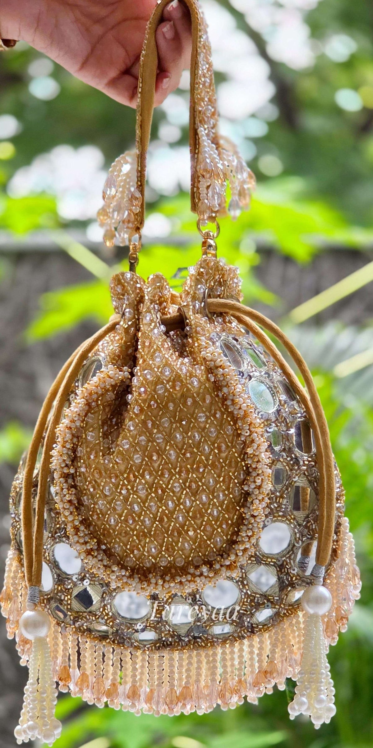 MehNoor Mirror Potli with Pearl Work | Indian Wedding Potli