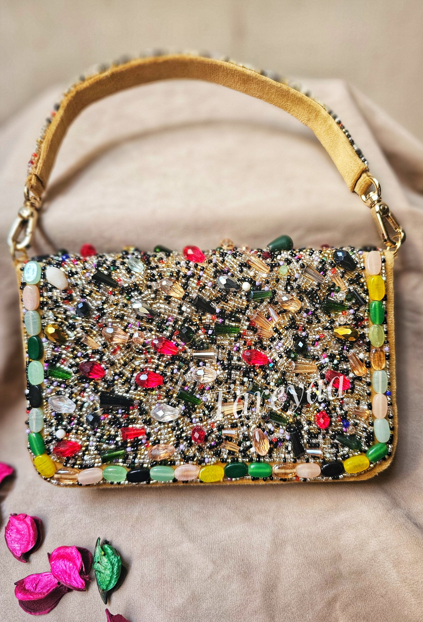 Gemstone mosaic - Party clutch with embellished handle - Tareyaa