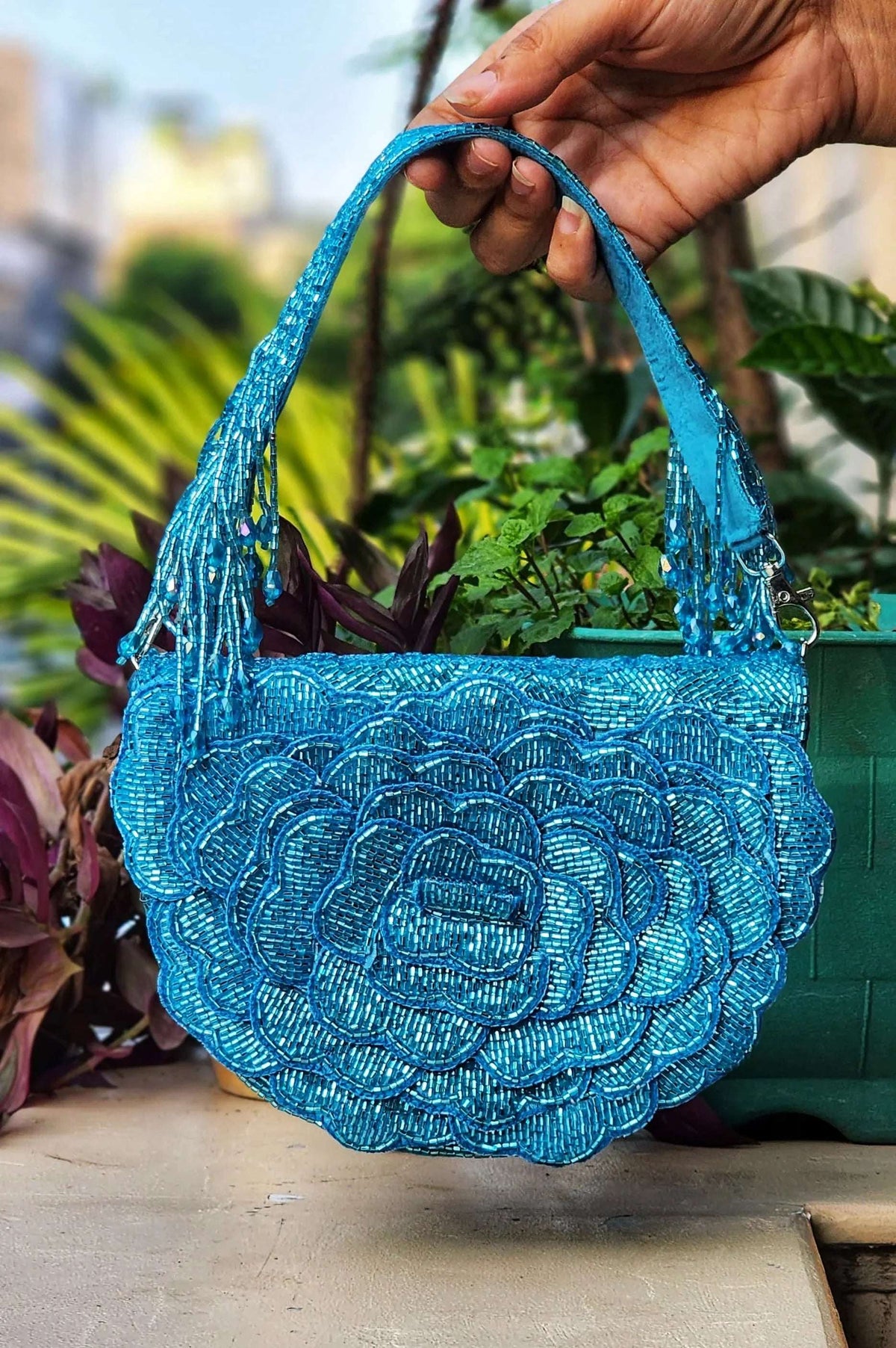 Emilia Floral Embellished Bag with Strap - Tareyaa