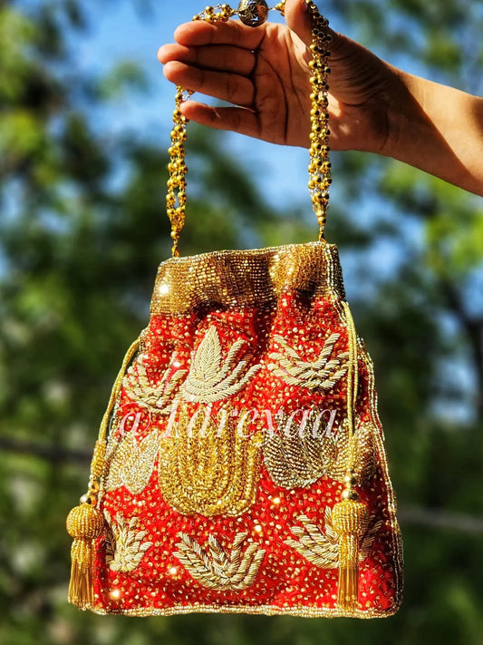Gold Lotus red softpotli with handle - Tareyaa