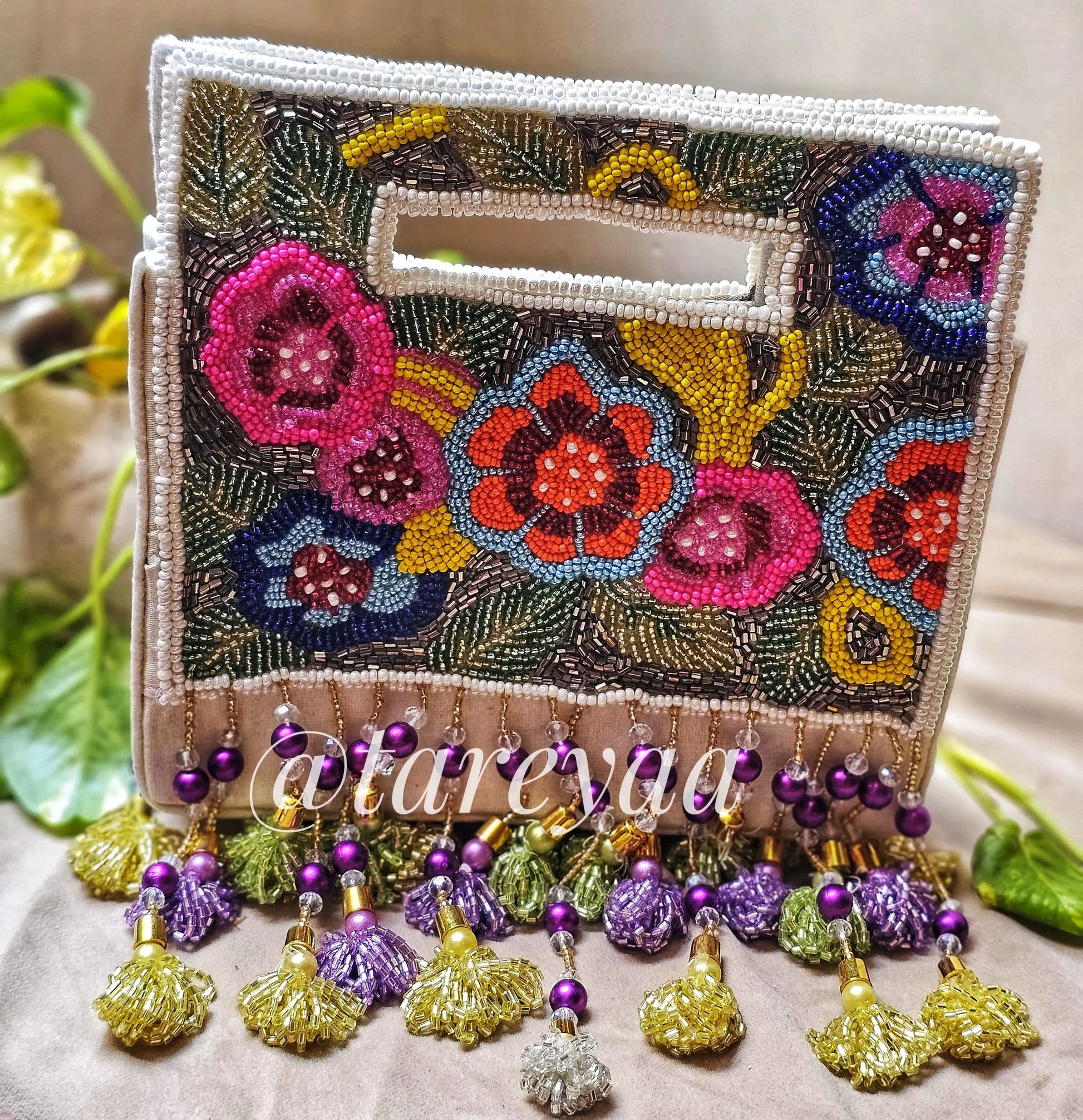 Blossom floral embellished bag with handle - Tareyaa