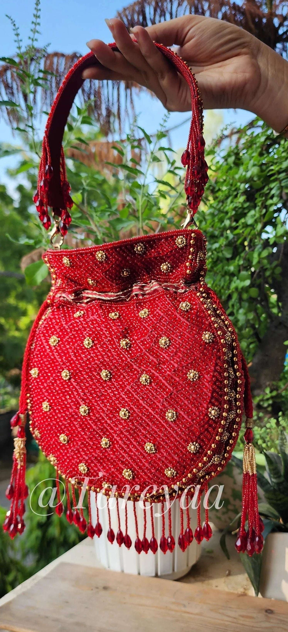 Meenakari Indian potli with handle - Tareyaa