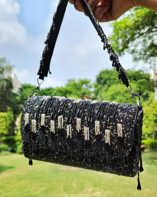 Moonlit Black&silver bag with handle - Tareyaa