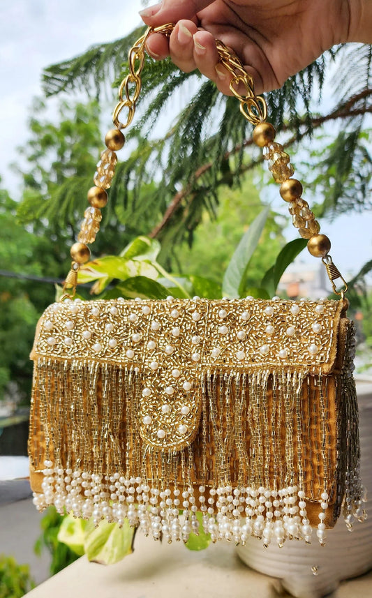 Zeeva Golden party flapover bag - Tareyaa
