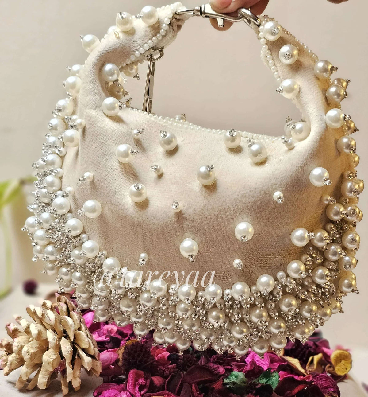Paris Crescent bag with Pearls - Tareyaa